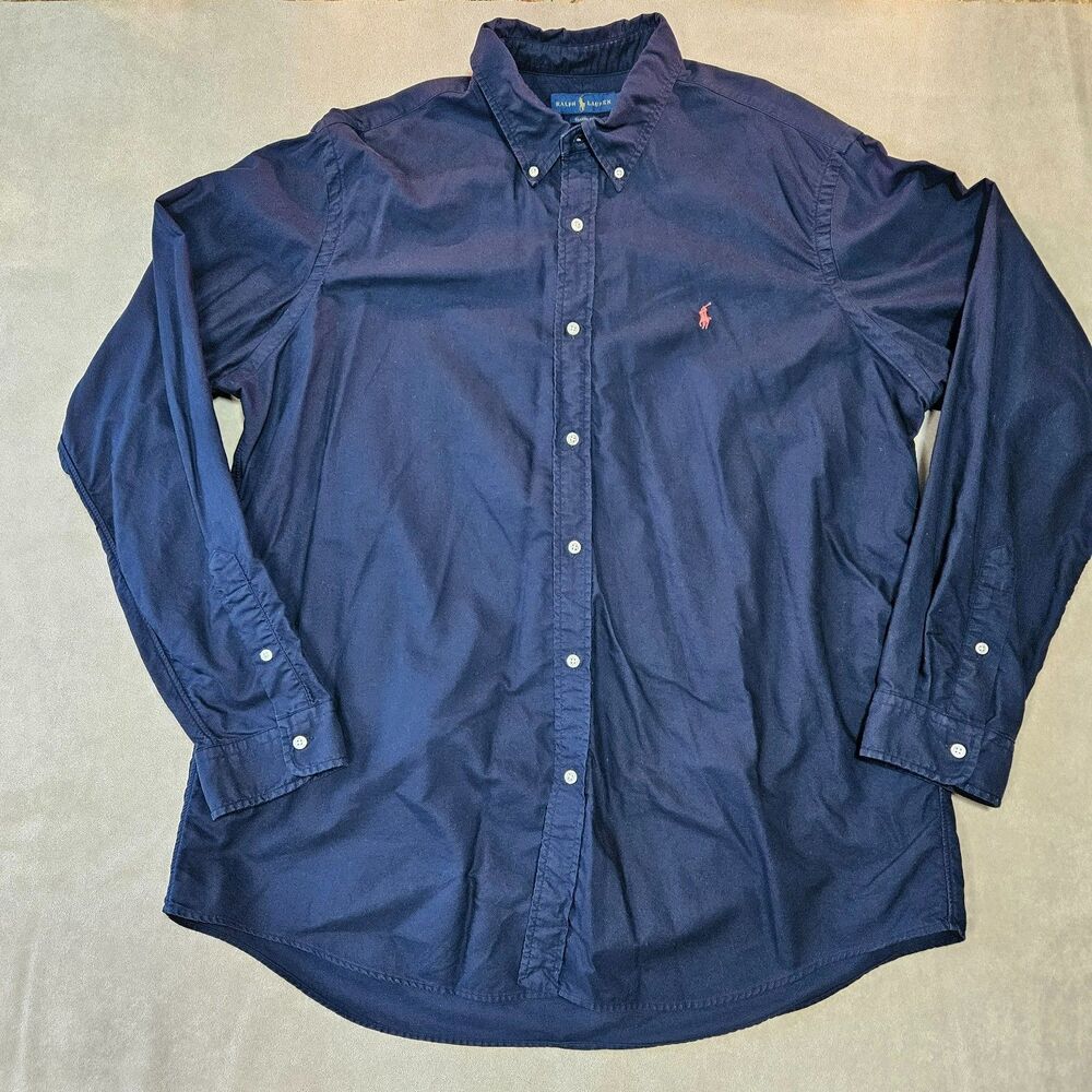 Ralph Lauren Men's Long Sleeve Classic Fit Button Down Shirt Navy Blue Cotton